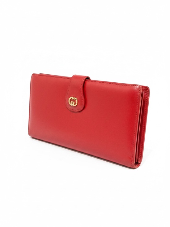 Gucci Handbags - Vintage Gucci Red Leather GG Continental Wallet Clutch Kiss Lock Made in Italy